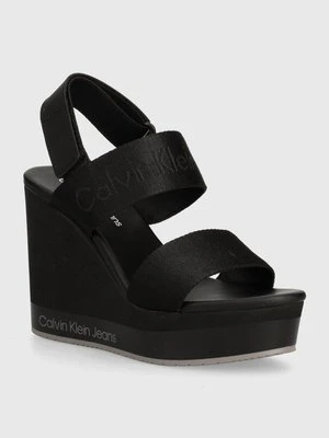 Calvin Klein Jeans sandały WEDGE SANDAL WEBBING IN MR kolor czarny YW0YW01360