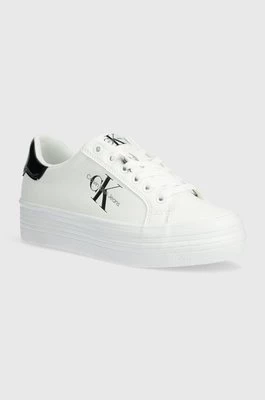 Calvin Klein Jeans sneakersy BOLD VULC FLATF LACE LTH MET kolor biały YW0YW01393