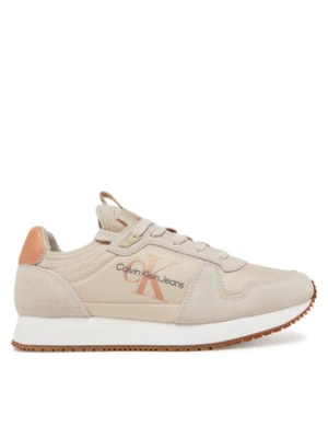 Calvin Klein Jeans Sneakersy Runner Sock Laceup Ny-Lth Wn YW0YW00840 Beżowy