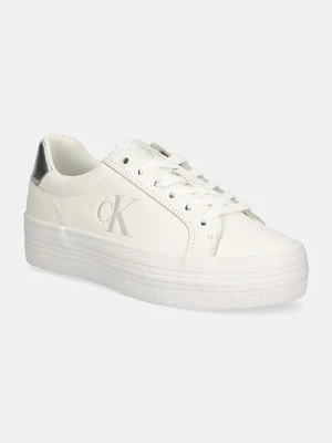 Calvin Klein Jeans sneakersy skórzane BOLD VULC FLATF LACEUP LTH kolor biały YW0YW01688