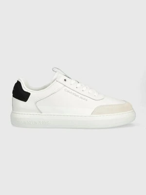 Calvin Klein Jeans sneakersy skórzane CASUAL CUPSOLE HIGH/LOW FREQ kolor biały YM0YM00670