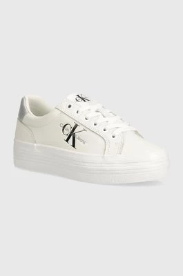 Calvin Klein Jeans sneakersy skórzane VULC FLATFORM LACEUP LTH kolor biały YW0YW01474
