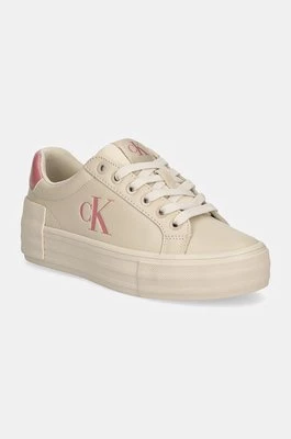 Calvin Klein Jeans sneakersy skórzane VULC FLATFORM LOW MG LTH kolor beżowy YW0YW01613