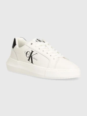 Calvin Klein Jeans sneakersy skórzane YW0YW00823 CHUNKY CUPSOLE MONOLOGO W kolor biały YW0YW00823