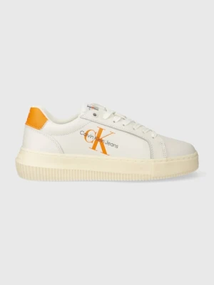 Calvin Klein Jeans sneakersy skórzane YW0YW00823 CHUNKY CUPSOLE MONOLOGO W kolor biały YW0YW00823