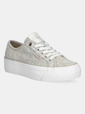 Calvin Klein Jeans trampki VULC FLATF JACQUARD AOP damskie kolor beżowy YW0YW01965