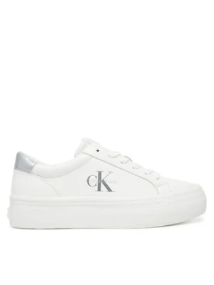 Calvin Klein Jeans Sneakersy Vulc Flatf Lth Silver Logo Tag YW0YW01877 Biały