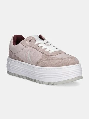 Calvin Klein Jeans sneakersy zamszowe BOLD PLATF LACEUP LOW MG SUEDE kolor różowy YW0YW01575