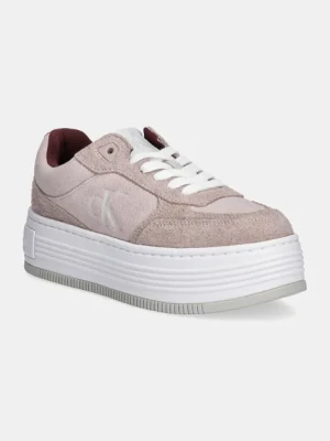 Calvin Klein Jeans sneakersy zamszowe BOLD PLATF LACEUP LOW MG SUEDE kolor różowy YW0YW01575