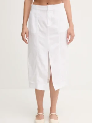 Calvin Klein Jeans spódnica z domieszką lnu kolor biały midi prosta J20J225327