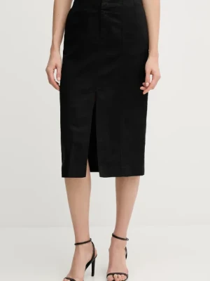 Calvin Klein Jeans spódnica z domieszką lnu kolor czarny midi prosta J20J225327