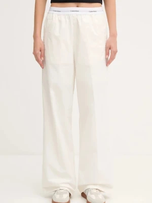 Calvin Klein Jeans spodnie bawełniane damskie kolor beżowy szerokie high waist LV044C403G