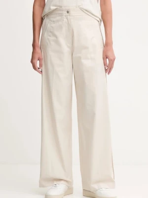 Calvin Klein Jeans spodnie bawełniane damskie kolor beżowy szerokie high waist LV044D612G