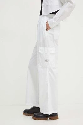 Calvin Klein Jeans spodnie bawełniane kolor biały proste high waist J20J223586