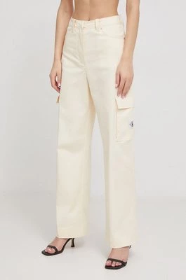 Calvin Klein Jeans spodnie damskie kolor beżowy proste high waist