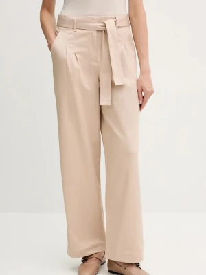 Calvin Klein Jeans spodnie damskie kolor beżowy proste high waist LV044D639G