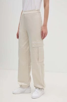 Calvin Klein Jeans spodnie damskie kolor beżowy szerokie high waist J20J223921