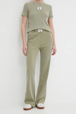 Calvin Klein Jeans spodnie damskie kolor zielony dzwony high waist