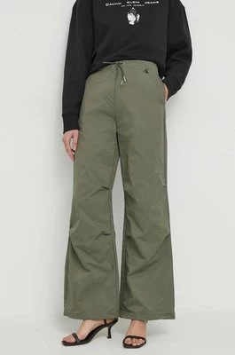 Calvin Klein Jeans spodnie damskie kolor zielony szerokie high waist