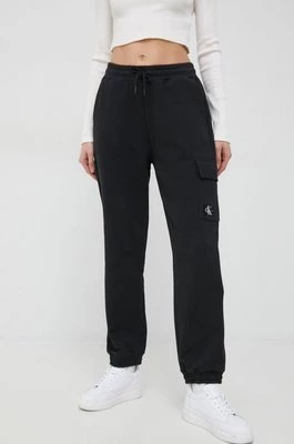 Calvin Klein Jeans spodnie dresowe bawełniane damskie kolor czarny gładkie