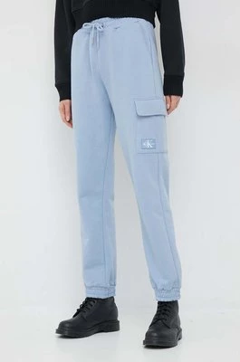 Calvin Klein Jeans spodnie dresowe bawełniane damskie kolor niebieski gładkie