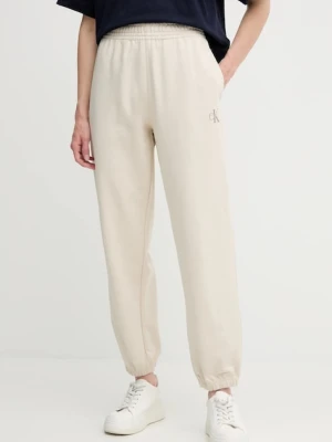 Calvin Klein Jeans spodnie dresowe damskie kolor beżowy gładkie LV047B235G