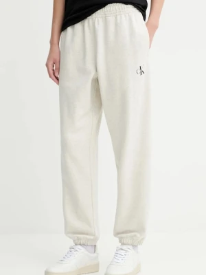 Calvin Klein Jeans spodnie dresowe damskie kolor beżowy gładkie LV047B235G