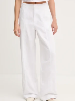 Calvin Klein Jeans spodnie z domieszką lnu damskie kolor biały proste high waist J20J225340
