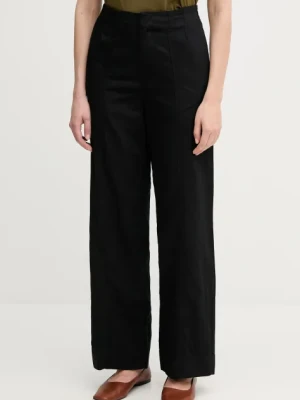 Calvin Klein Jeans spodnie z domieszką lnu damskie kolor czarny proste high waist J20J225340