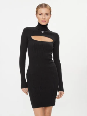 Calvin Klein Jeans Sukienka dzianinowa 2 In 1 Tight Ls Sweater Dress J20J222515 Czarny Slim Fit