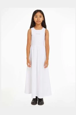 Calvin Klein Jeans sukienka dziecięca kolor biały maxi rozkloszowana