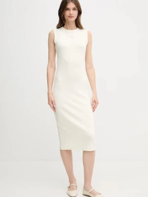 Calvin Klein Jeans sukienka kolor beżowy midi dopasowana LV047C240G