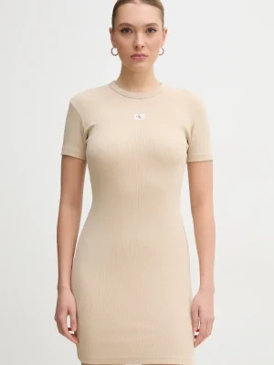 Calvin Klein Jeans sukienka kolor beżowy mini dopasowana J20J225265