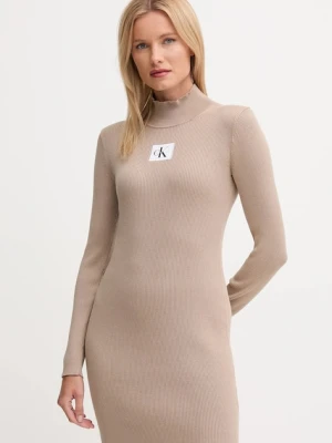 Calvin Klein Jeans sukienka kolor beżowy mini dopasowana LV047D308G