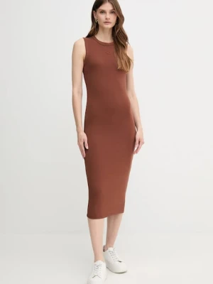Calvin Klein Jeans sukienka kolor brązowy midi dopasowana LV047C240G