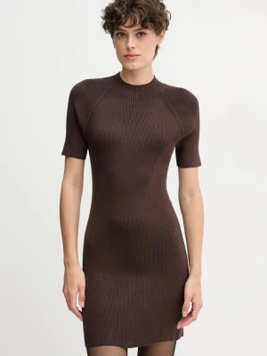 Calvin Klein Jeans sukienka kolor brązowy mini dopasowana LV047D318G