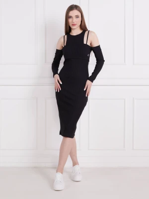 Calvin Klein Jeans Sukienka RIB DOUBLE LAYER czarny
