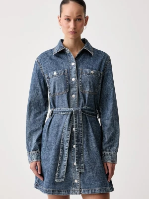 Calvin Klein Jeans sukienka rozkloszowana bawełniana niebieski