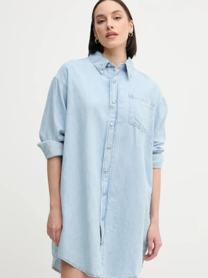 Calvin Klein Jeans sukienka z domieszką lnu kolor niebieski mini oversize J20J225172