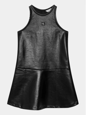 Calvin Klein Jeans Sukienka z imitacji skóry Spacer IG0IG02312 Czarny Flare Fit