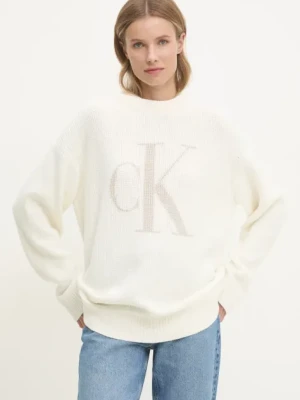 Calvin Klein Jeans sweter bawełniany kolor beżowy ciepły J20J224799