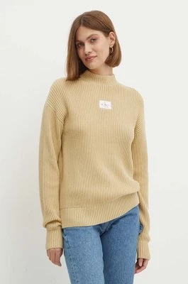 Calvin Klein Jeans sweter bawełniany kolor beżowy z półgolfem J20J223609
