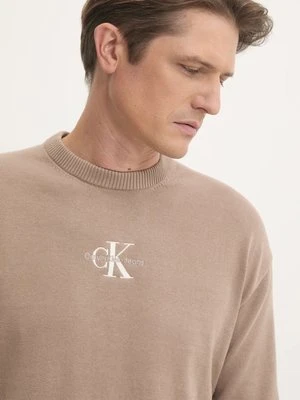 Calvin Klein Jeans sweter bawełniany kolor brązowy lekki J30J327404