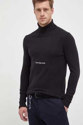 Calvin Klein Jeans sweter bawełniany kolor czarny lekki z golferm