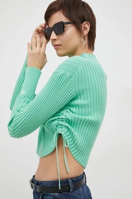 Calvin Klein Jeans sweter bawełniany kolor zielony lekki z półgolfem