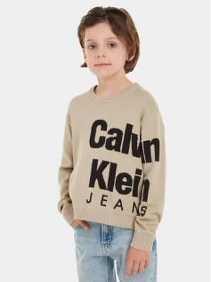 Calvin Klein Jeans Sweter Blown Up Logo IB0IB01874 Beżowy Regular Fit