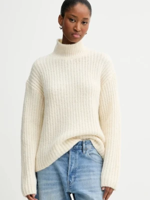 Calvin Klein Jeans sweter damski kolor beżowy ciepły z półgolfem LV044D361G