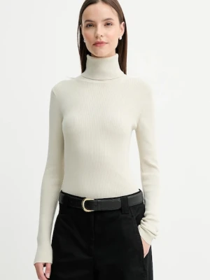 Calvin Klein Jeans sweter damski kolor beżowy lekki z golfem LV047D350G