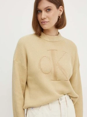 Calvin Klein Jeans sweter damski kolor beżowy z półgolfem J20J223615