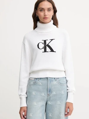 Calvin Klein Jeans sweter damski kolor biały z golfem LV047D354G